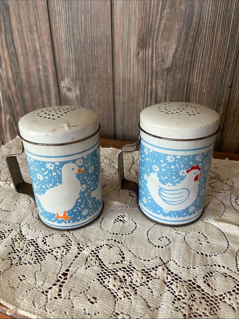 Vintage Blue Duck and Hen Salt and Pepper Shakers - Duck & Hen